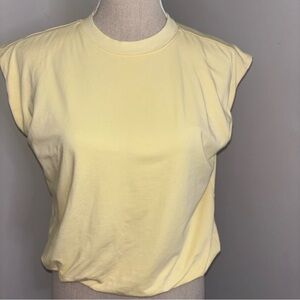 Calia butter yellow bubble hem sleeveless cropped knit top size Small